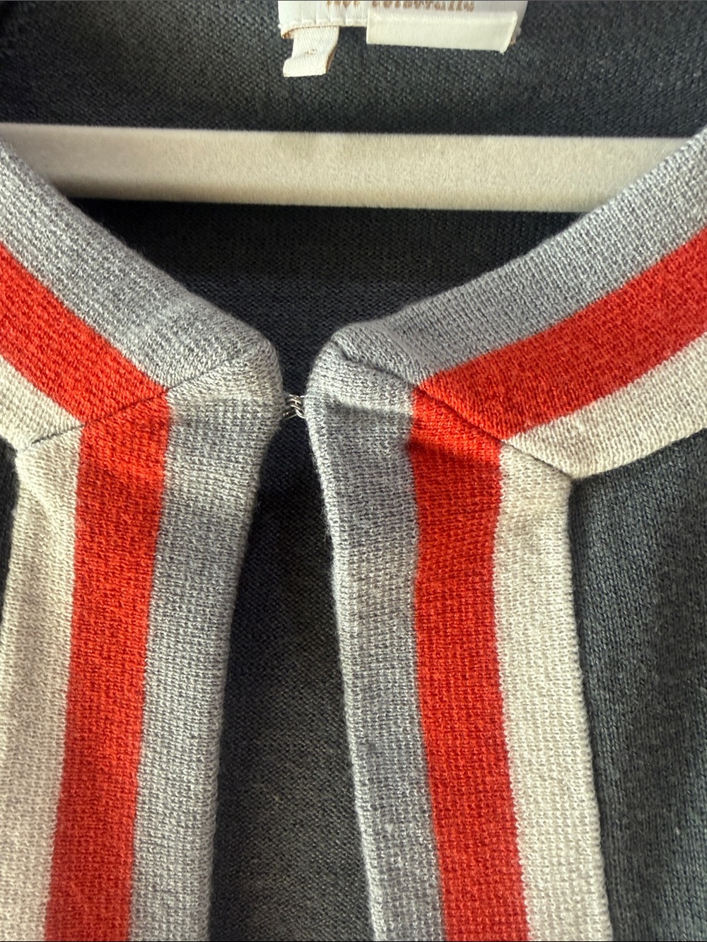 kate spade Charcoal Gray Open Front Cardigan with Red and Cream Trim - Picture 3 of 4